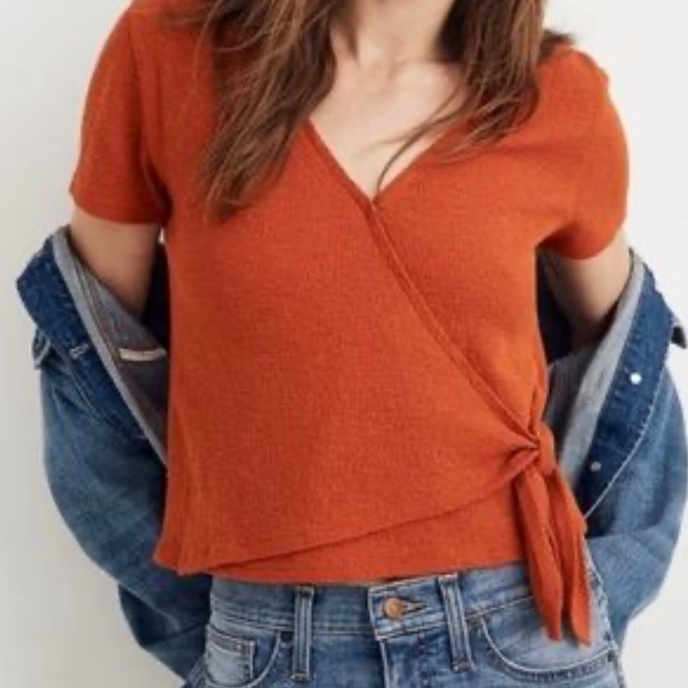SOLD 🎉HP🎉 🧡 NWT Madewell Texture & Thread Burnt Orange Wrap Tie Top - XL - Picture 1 of 14